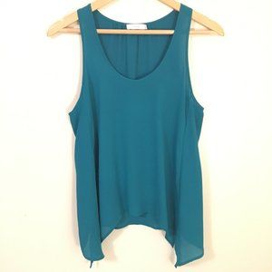 Lush Teal Blue Blouse Tank High Low Sides XS
